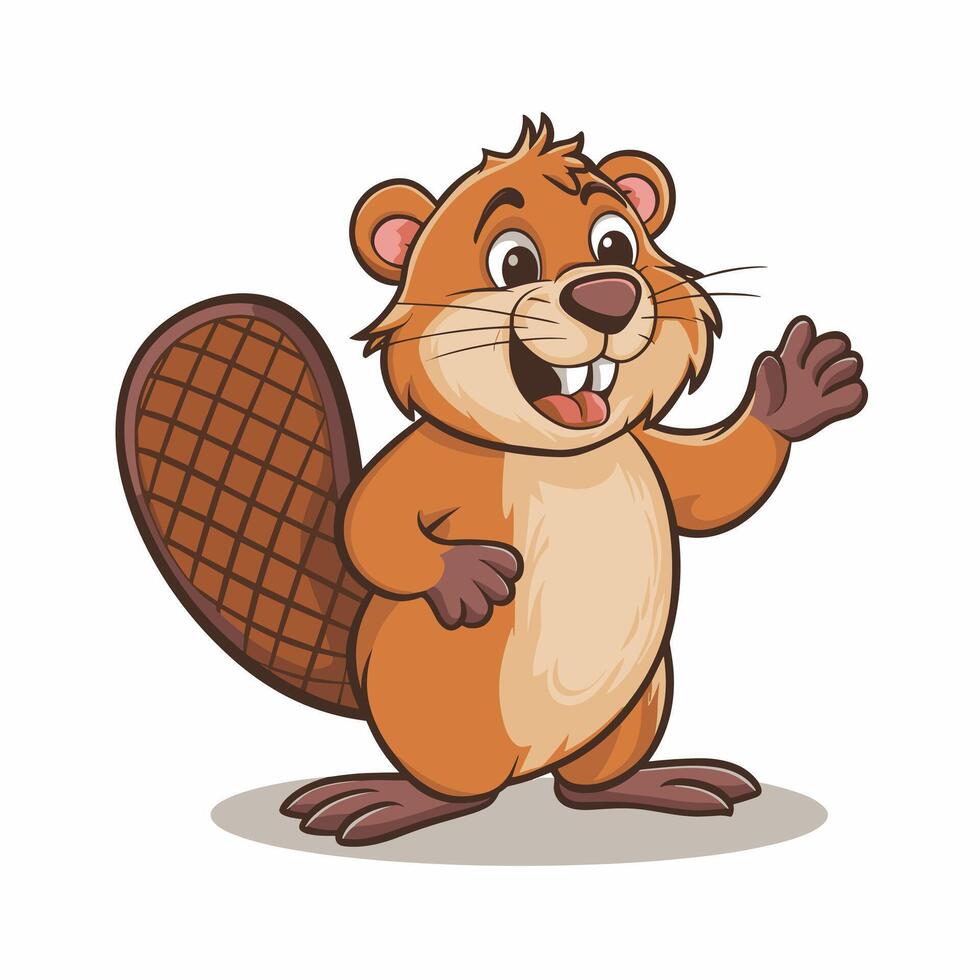 Beaver wild animal set illustration. Funny character in various poses cartoon design Isolated on white background. vector