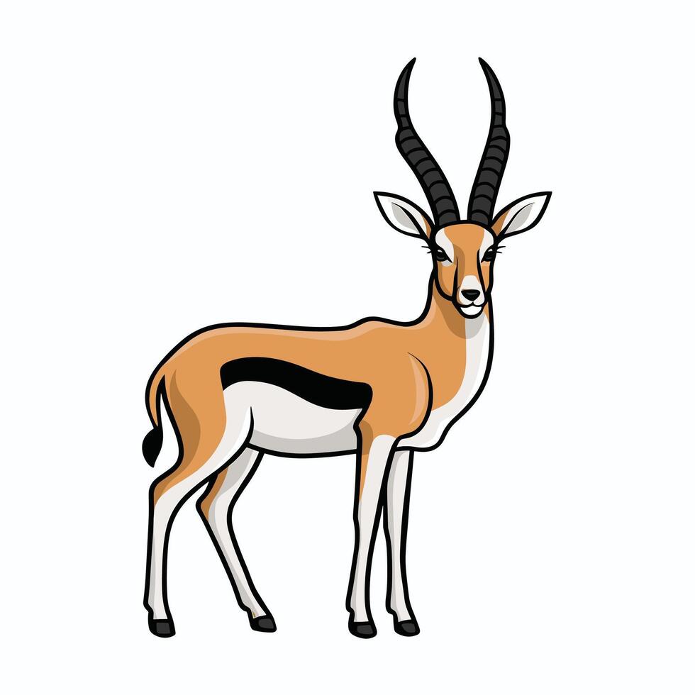 Cute antelope stands on a white background in cartoon style. illustration with African animal. vector