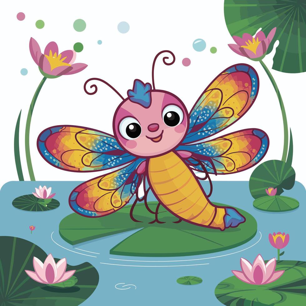 Cute dragonfly cartoon illustration isolated on white background vector