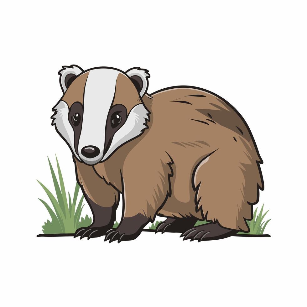 Cute Badger cartoon illustration white background vector