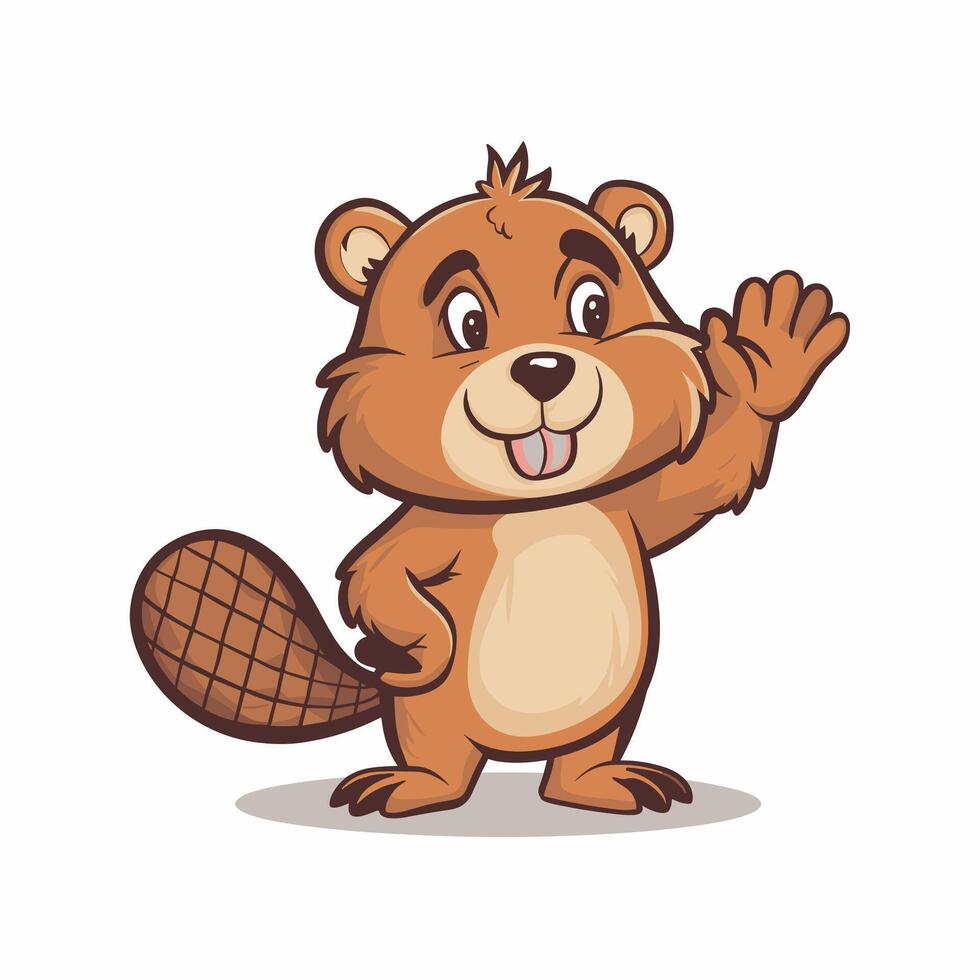 Beaver wild animal set illustration. Funny character in various poses cartoon design Isolated on white background. vector