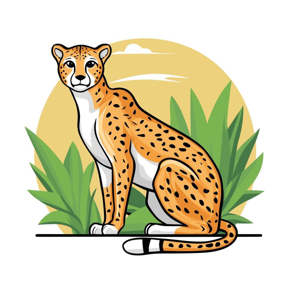 Cheetah illustration of cartoon cheetah in various actions, sitting, standing, walking, running. Isolated on white background vector