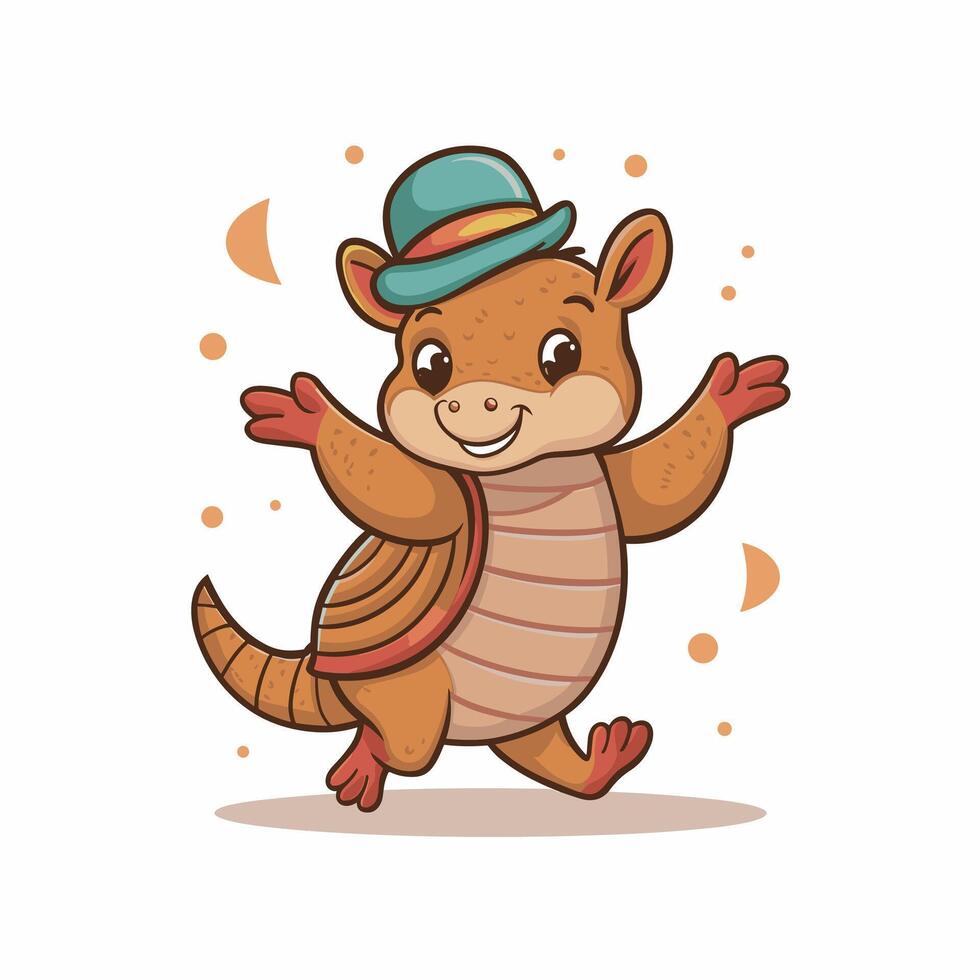 Armadillo flat art illustration. Cute animal character design for kids. Simple flat pastel style. vector