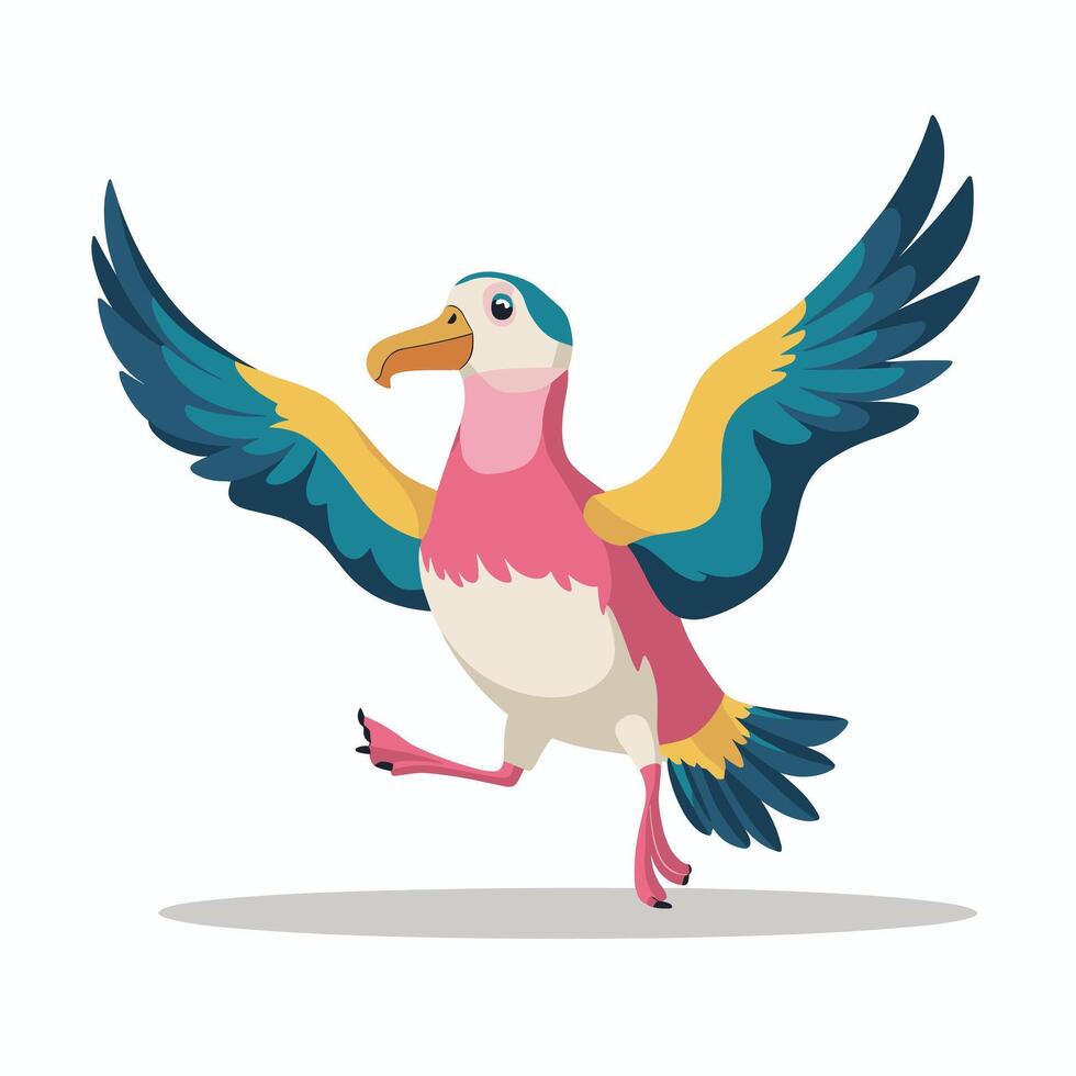 Cartoon cute bird albatross Colorful flat illustration white background vector