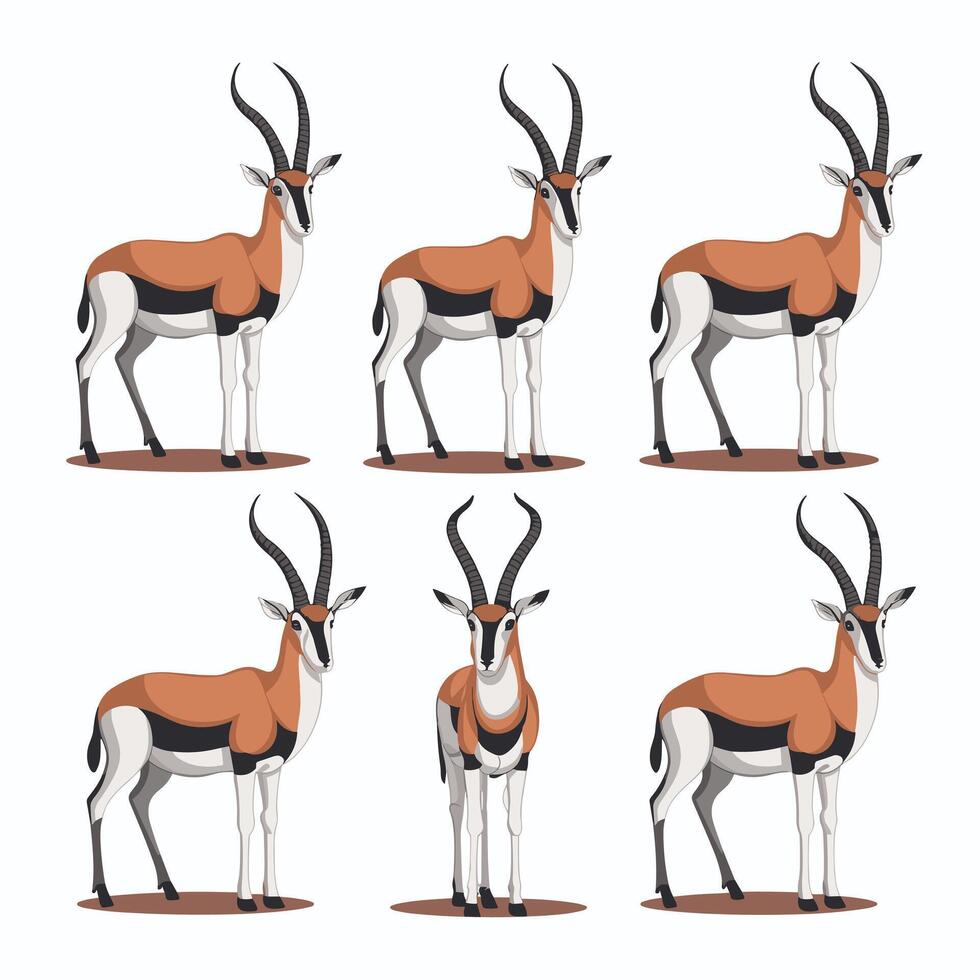 Cute antelope stands on a white background in cartoon style. illustration with African animal. vector