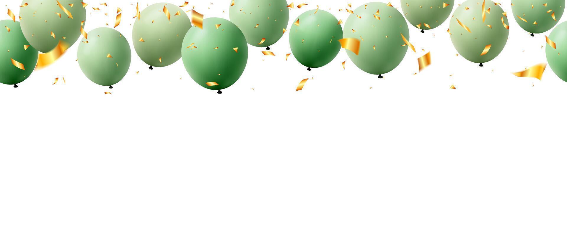 celebration party banner with green balloons background illustration. card luxury greeting design vector