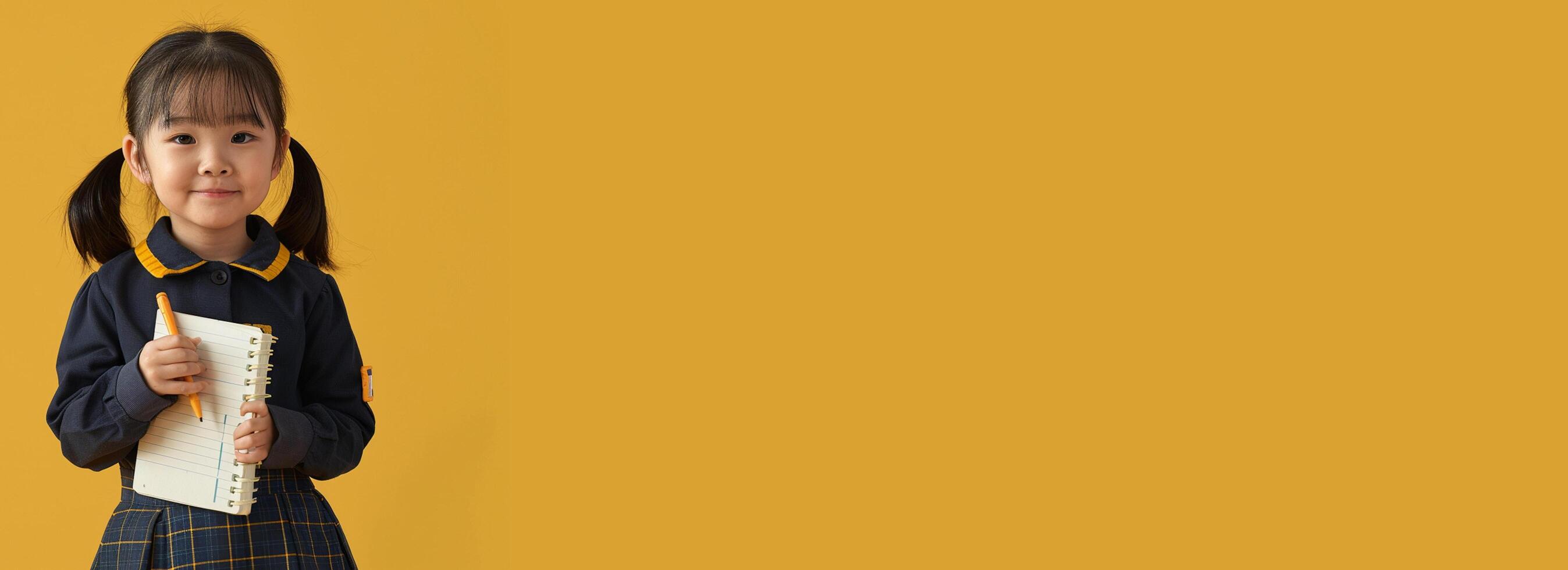 Back to school kids student on a light yellow background Empty space for text Overhead, ai-generated photo