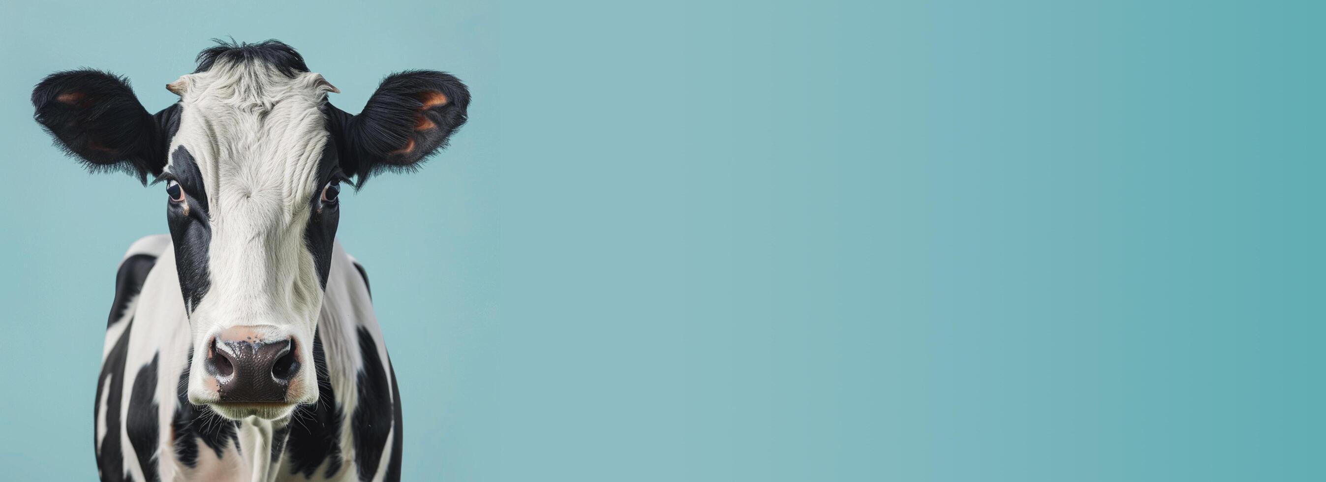 Cow Isolated on a blue sky background - Copy space, ai-generated photo