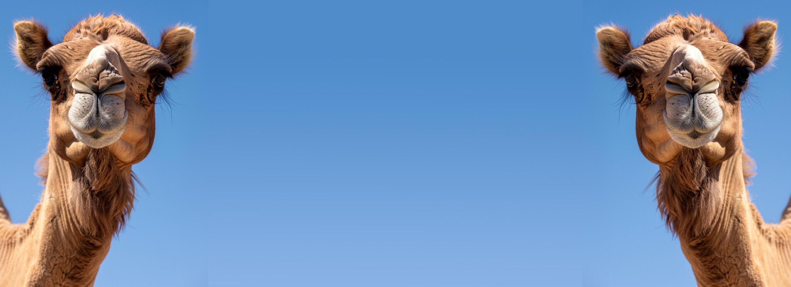 camel Isolated on a blue sky background - Copy space, ai-generated photo