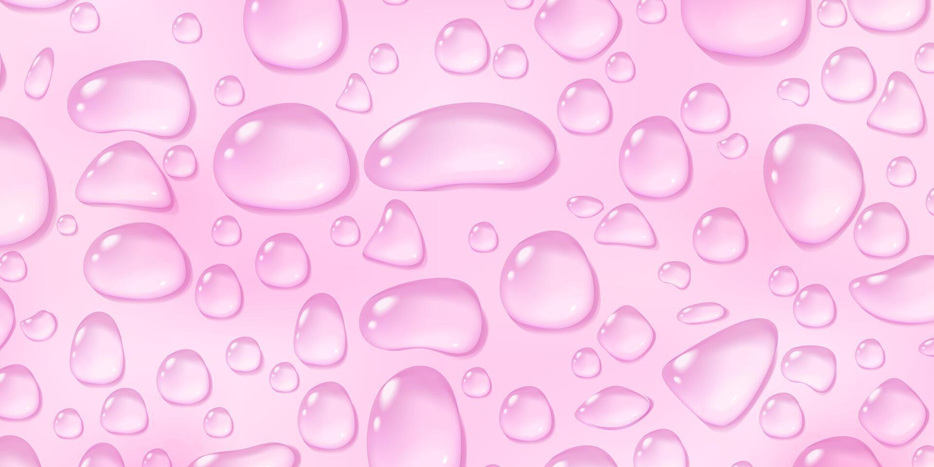 Pink waterddrop background. Condensate serum or essence drops. Cosmetic adverstiment banner. Stock illustration in realistic style. vector