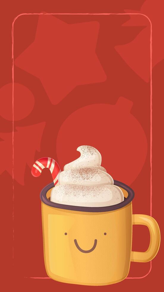 Christmas social media stories red background template with yellow cup 2024. vector