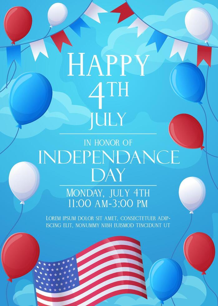 4th July Invitation card. Independence Day Celebration Poster template vector