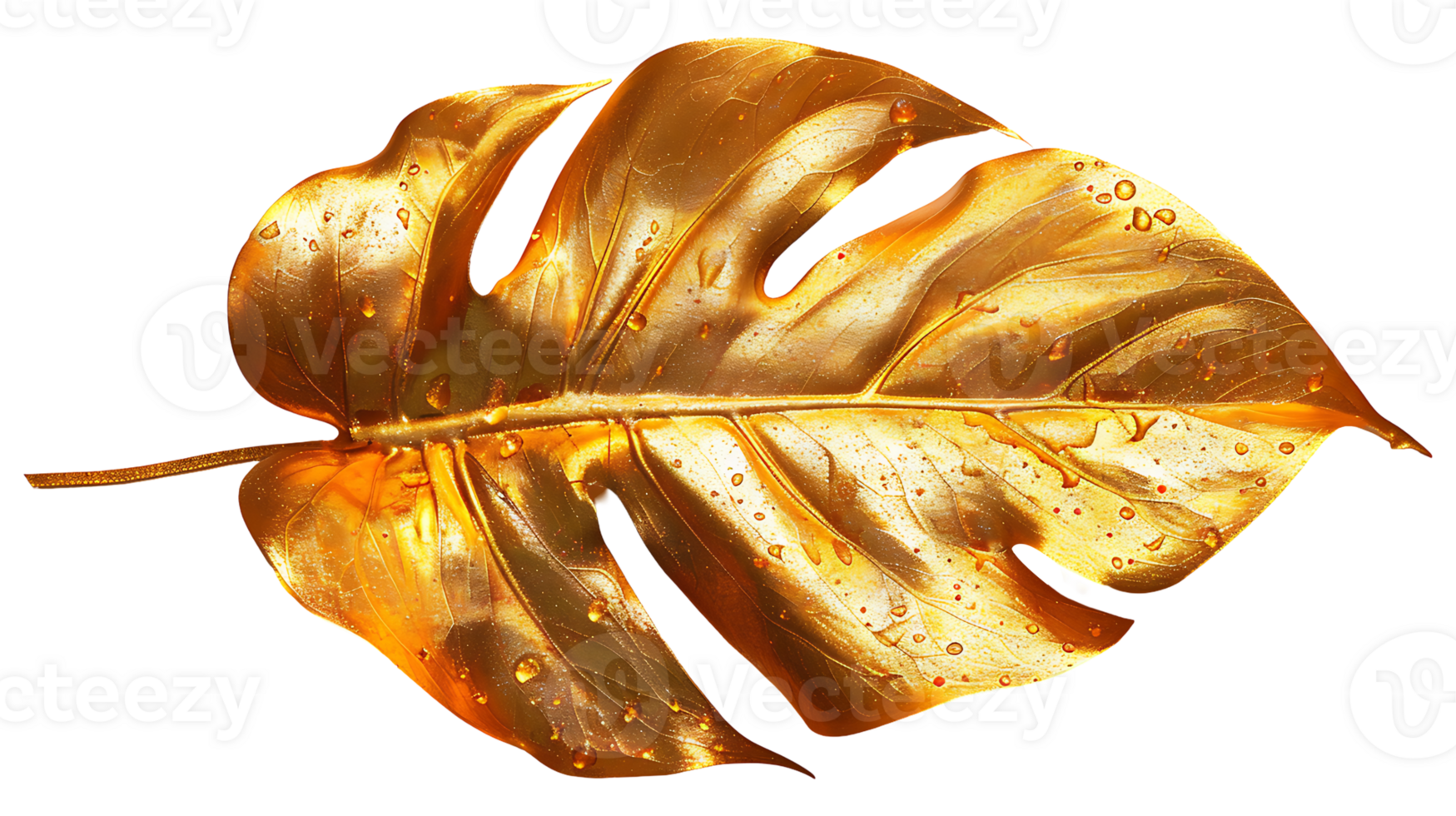 Golden monstera leaf on a transparent background png