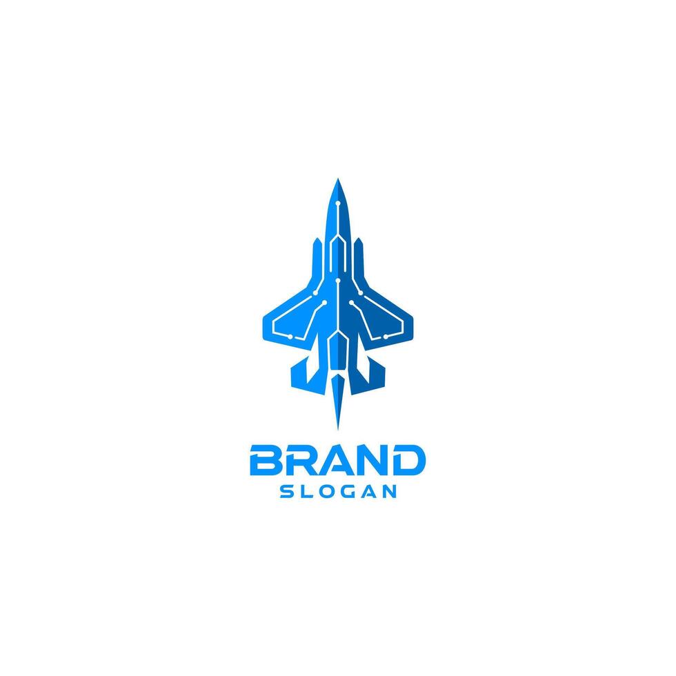 The Modern Logo Blends Outline of an F-35 Jet Fighter with a Line Technology Symbol. vector