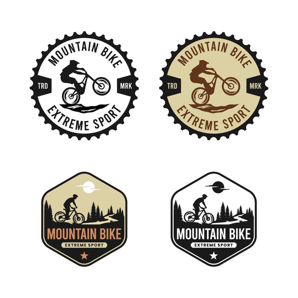 The Emblem Logo Showcasing a Mountain Bike, Incorporating a Chainrings, Pines Tree and MTB biker vector