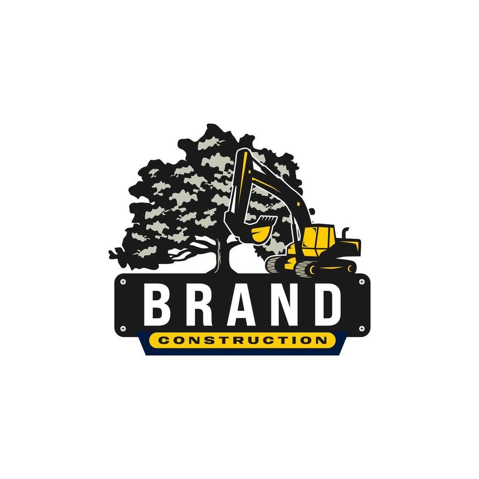 The Construction Illustration logo, Oak Tree with Excavator vector