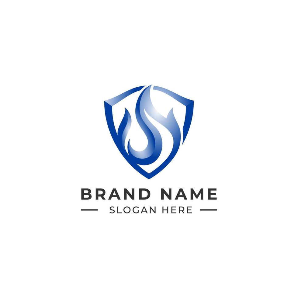 The logo of fire and shield in a modern design with blue color vector