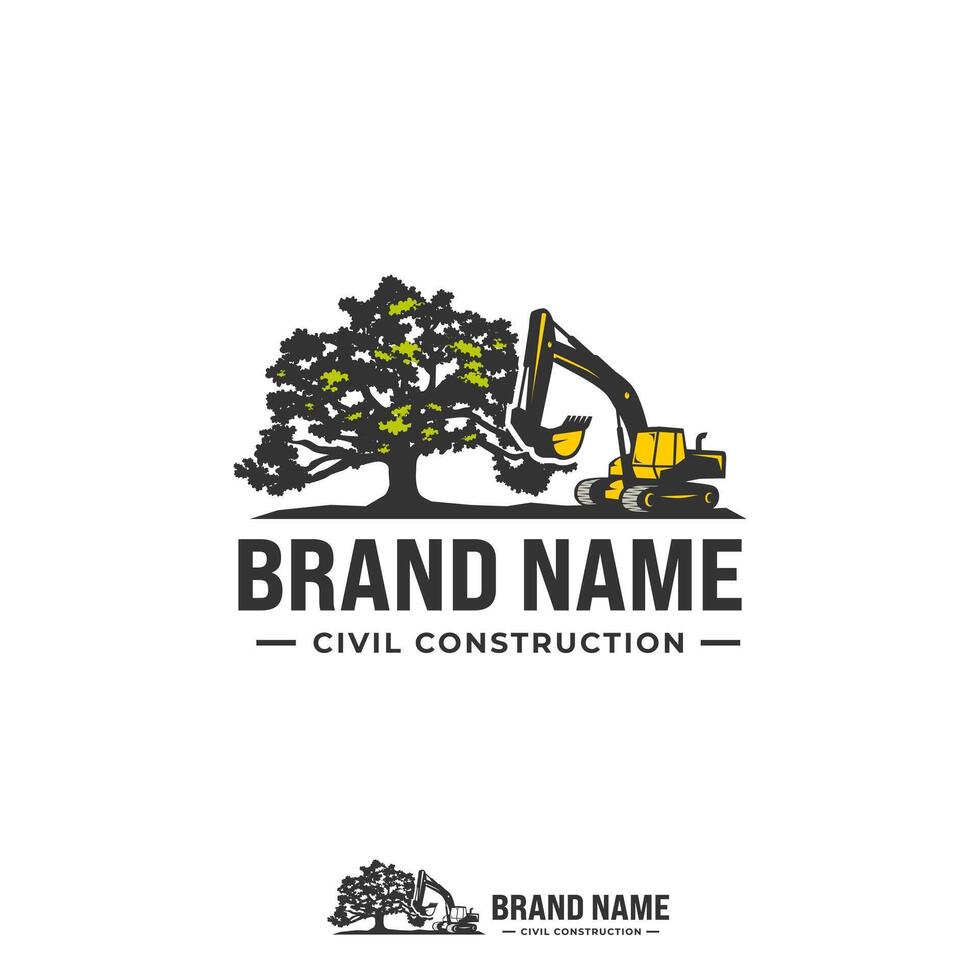 The Construction Illustration logo, Oak Tree with Excavator vector