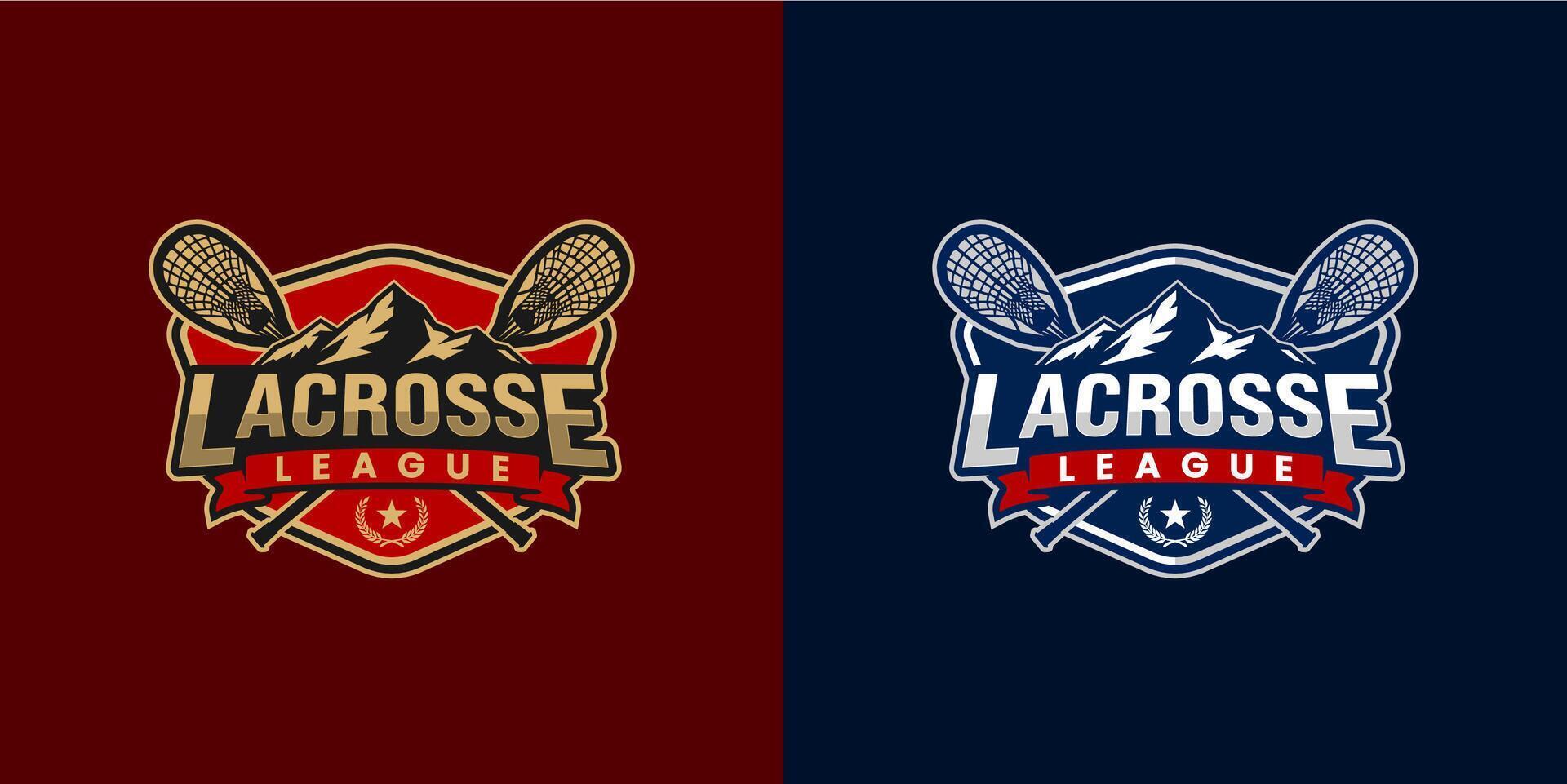 The Lacrosse Logo Illustration Features a Mountain and Sticks. vector