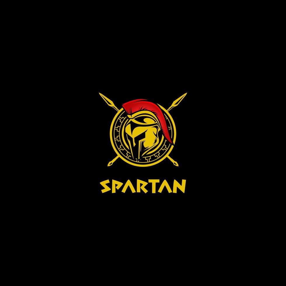 A Modern Logo Combines a Spartan Helmet, Sword or spear, and Circular Shield. vector
