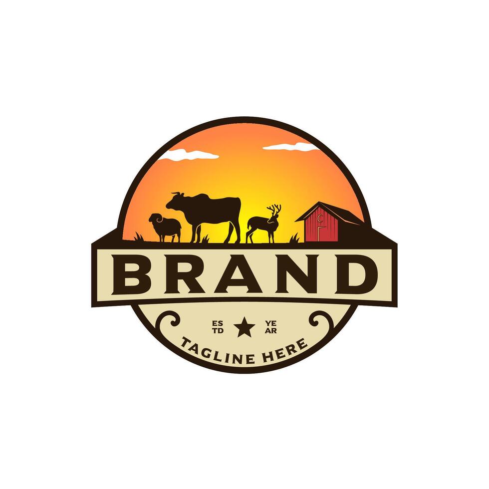 The Texas Ranch Logo Featuring a Cow, Sheep and Deer Silhouette vector