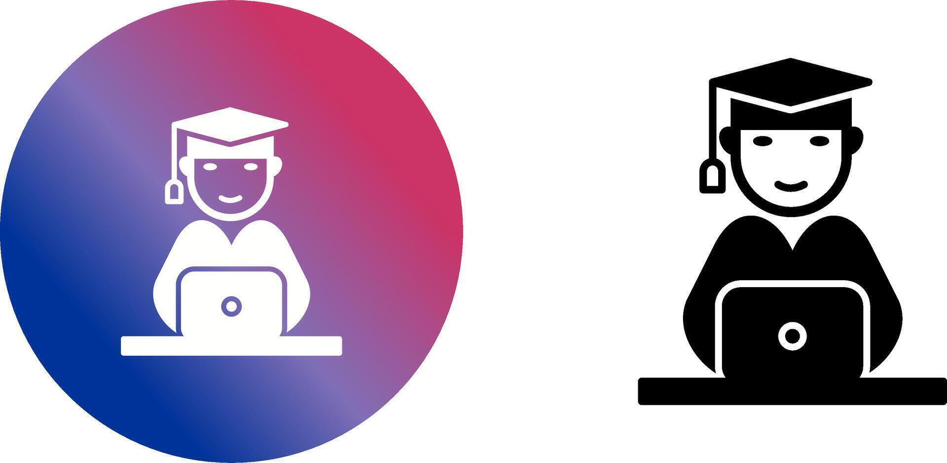 Unique Studying on Laptop Icon Design vector