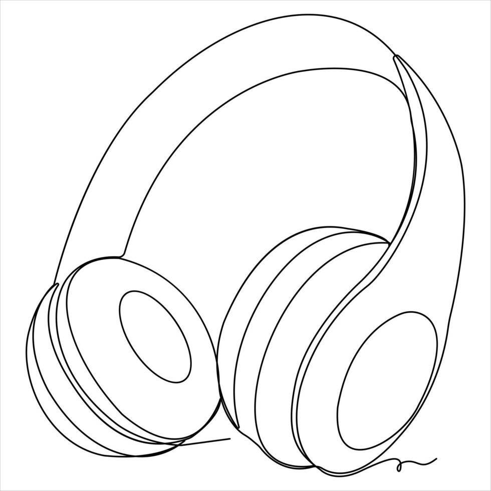 Continuous single line drawing of headphone,earphone outline illustration vector