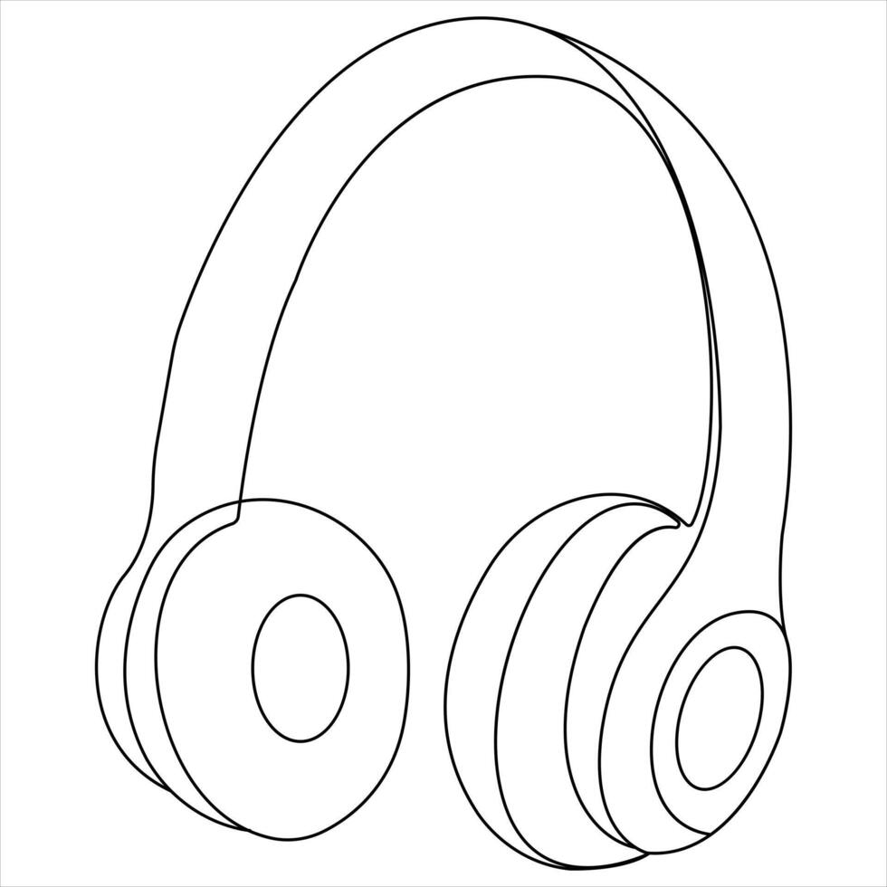 Continuous single line drawing of headphone,earphone outline illustration vector