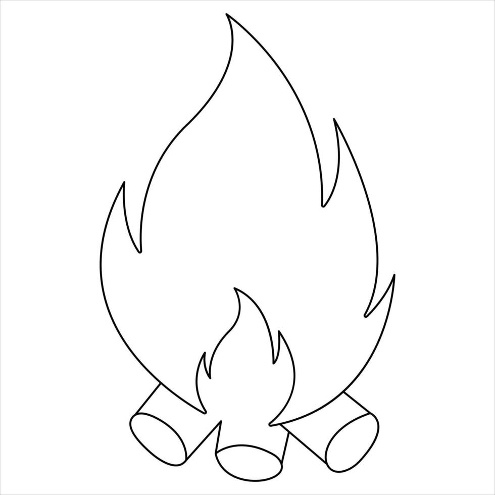 Continuous single line drawing of bonfire outline illustration and editable stroke vector