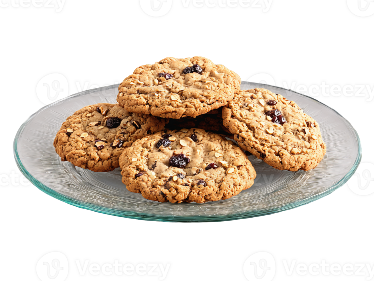 Cookies oatmeal cookies with raisins and a sprinkle of cinnamon on a transparent glass plate png