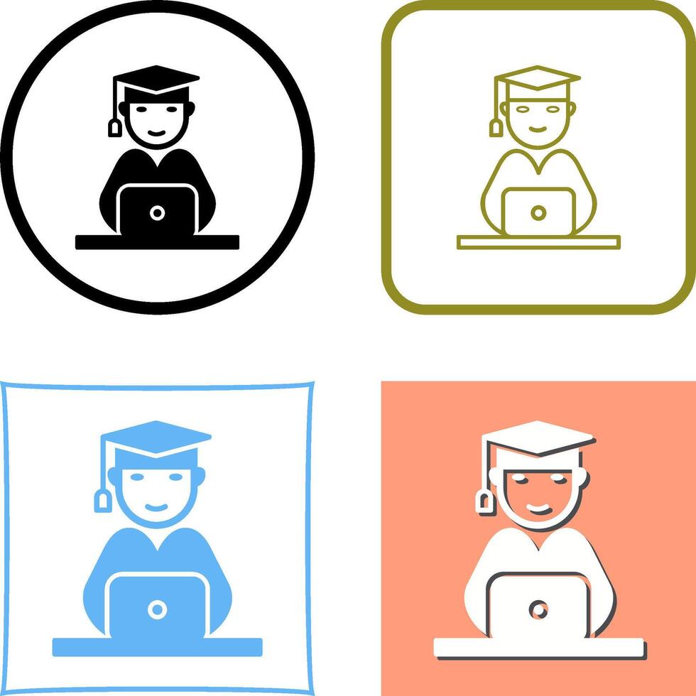 Unique Studying on Laptop Icon Design vector