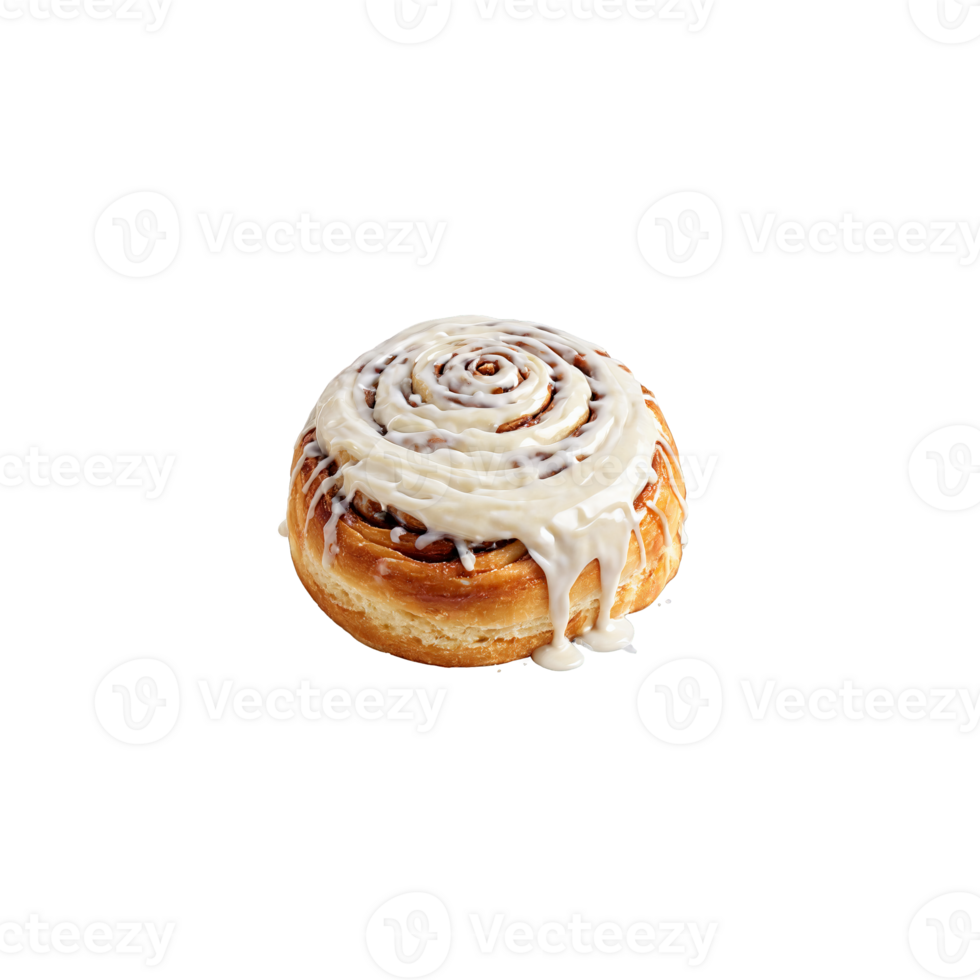 Cinnamon roll with cream cheese glaze drizzle and steam rising Food and culinary concept png