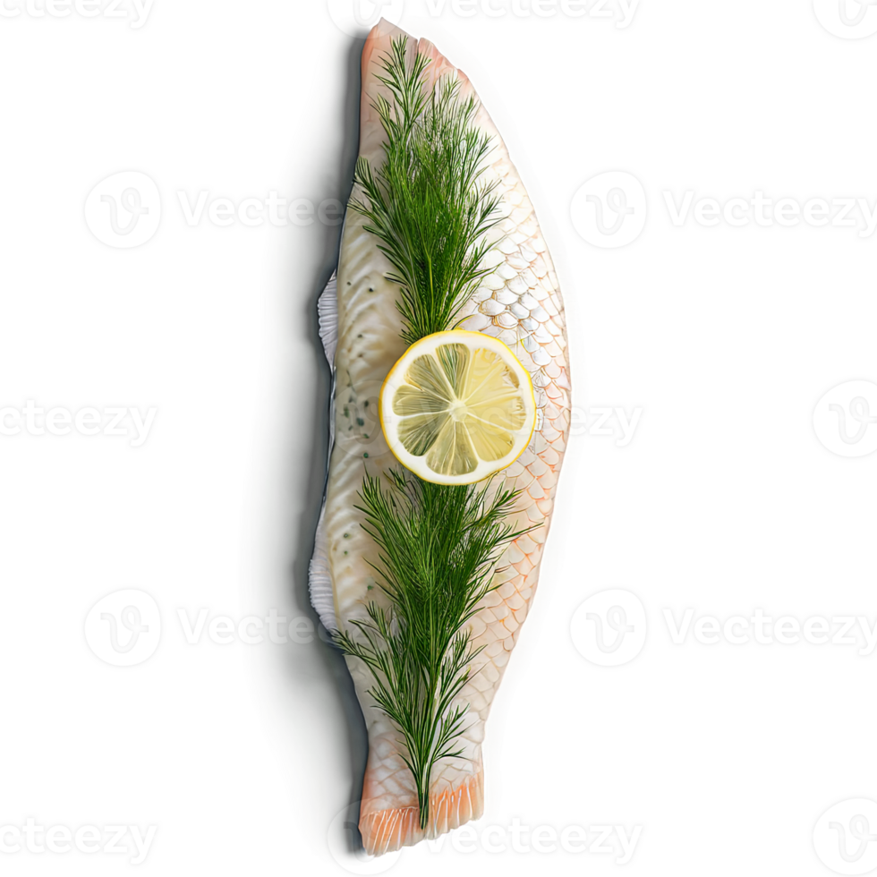 A delicious wild-caught Atlantic cod fillet, baked with a lemon and herb butter, delicates sea food, isolated on transparent background png