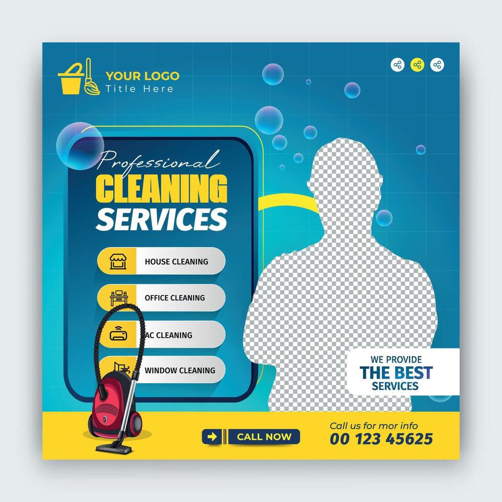 Cleaning service social media post or clean agency marketing square banner template vector