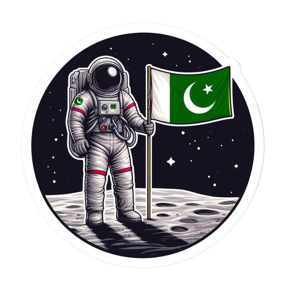 A Sticker of a Pakistani Astronaut on the Moon with a Pakistani Flag png