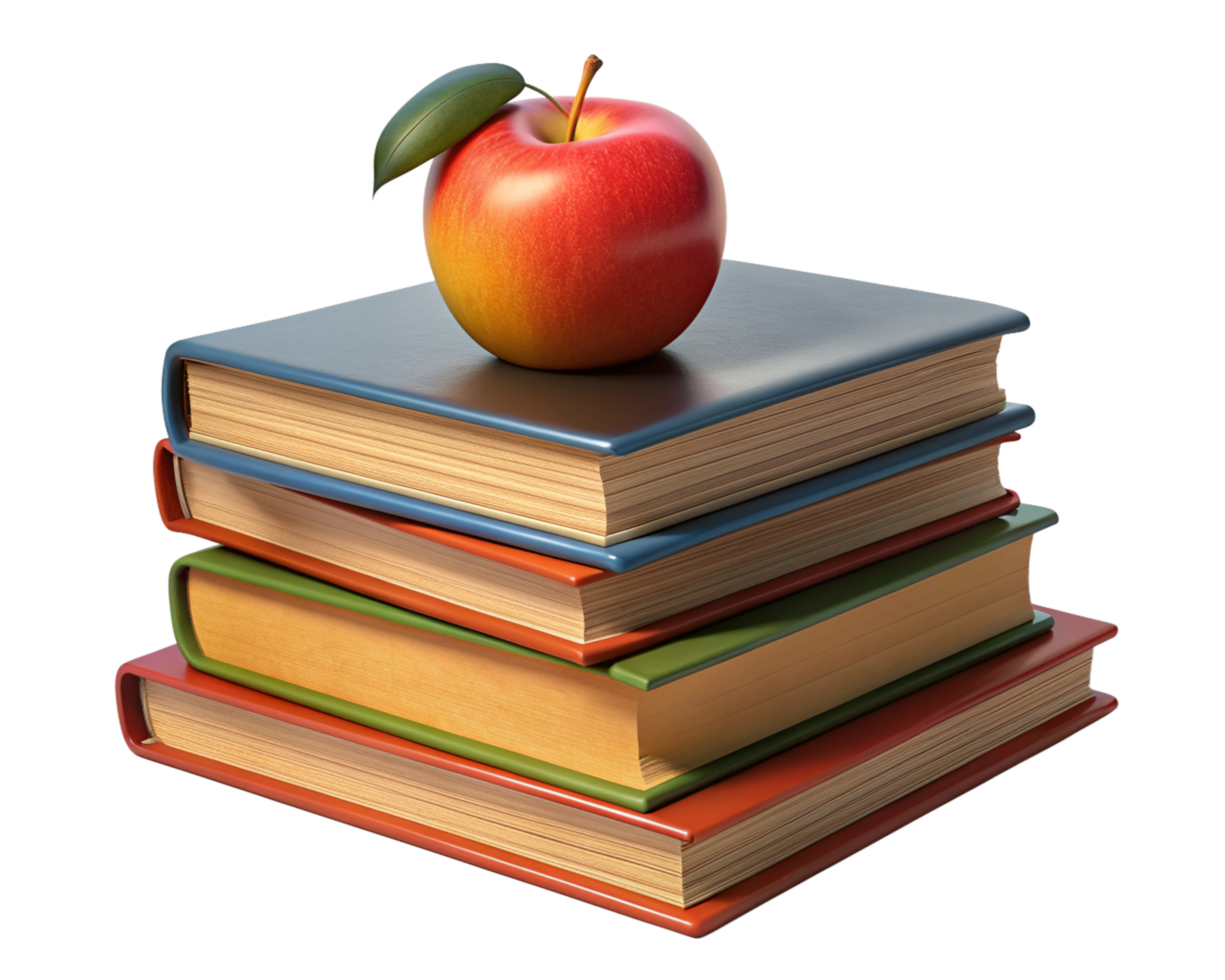 Stack of Books with Red Apple 3d Image png