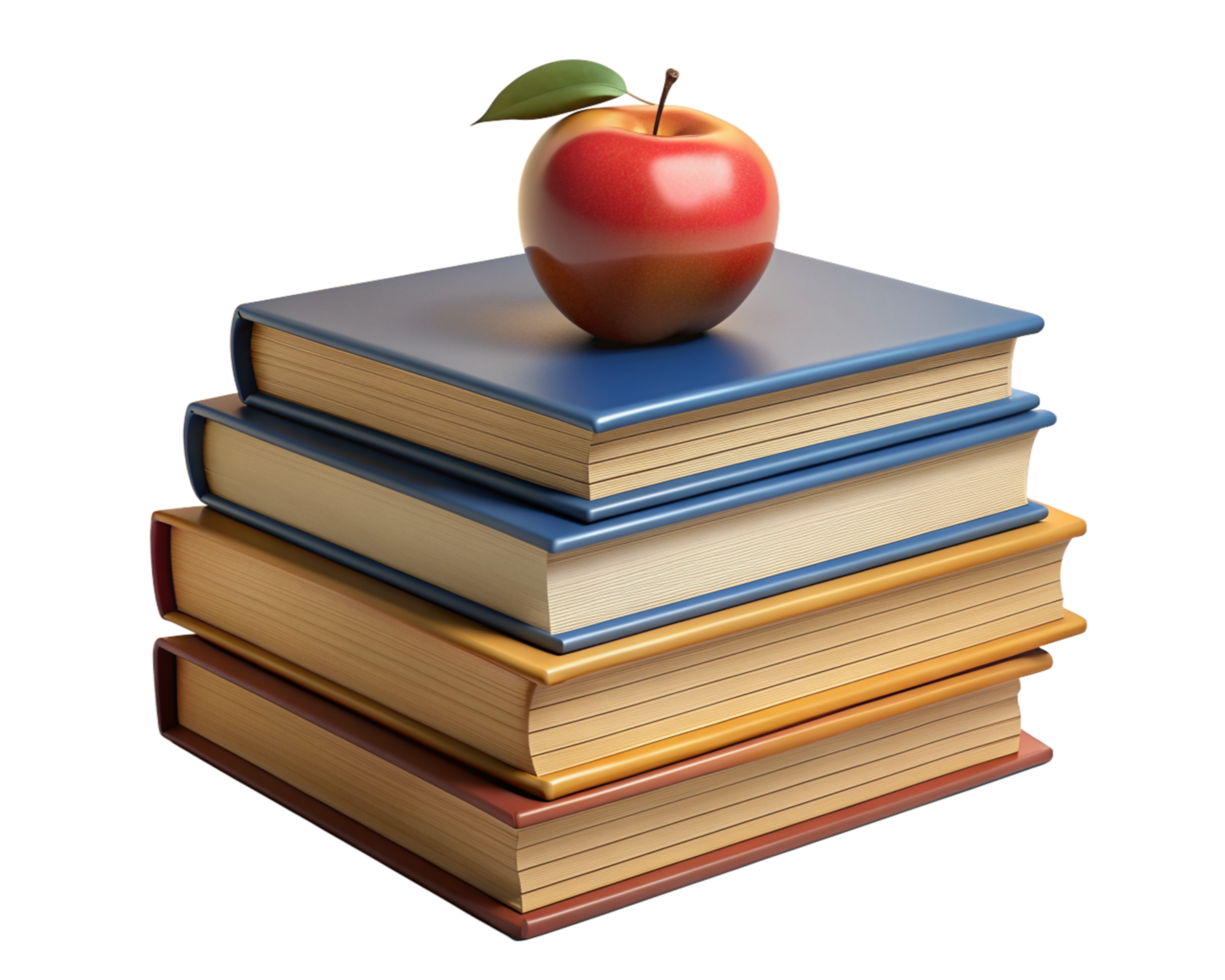 Stack of Books with Red Apple 3d Object png
