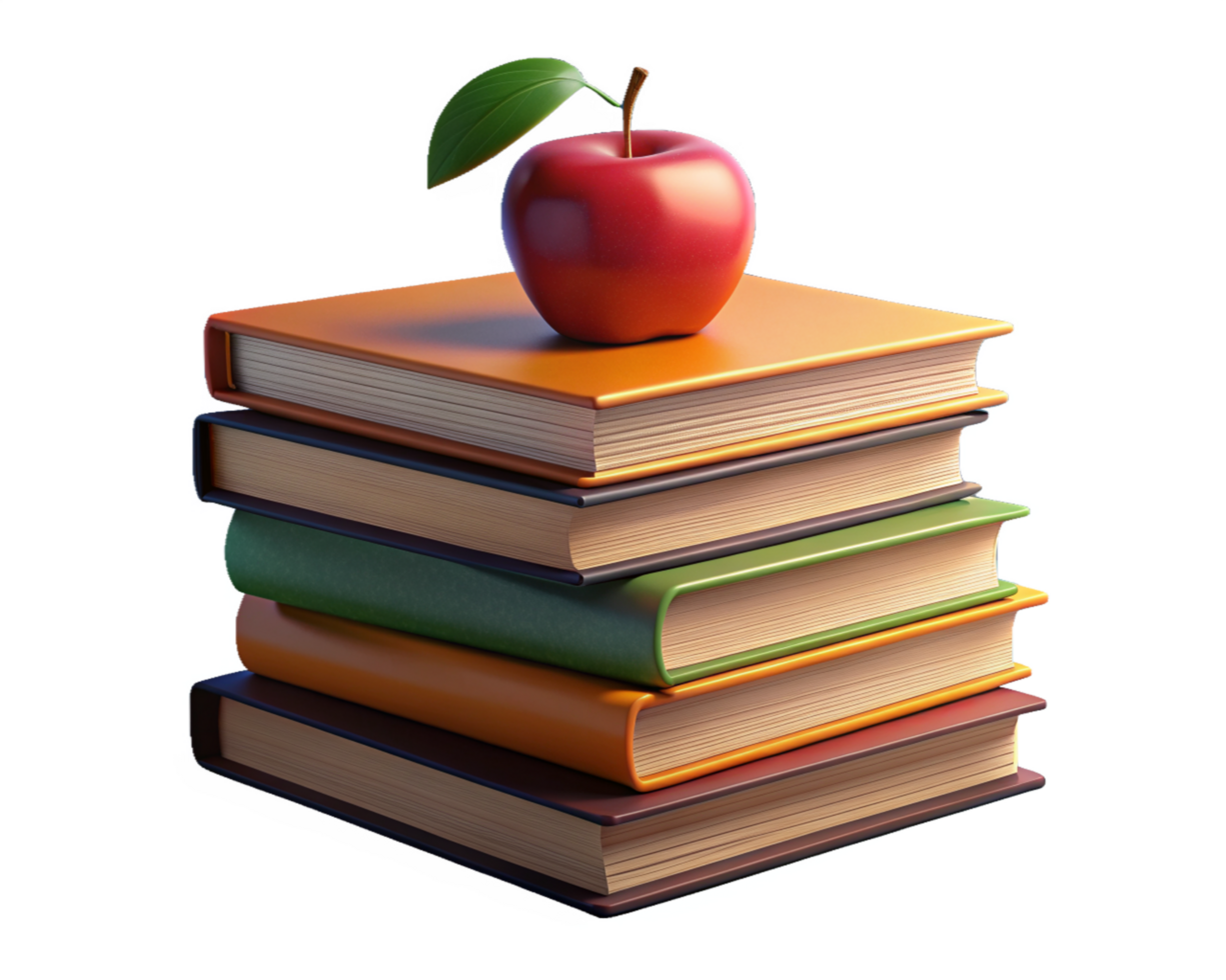 Stack of Books with Red Apple 3d png