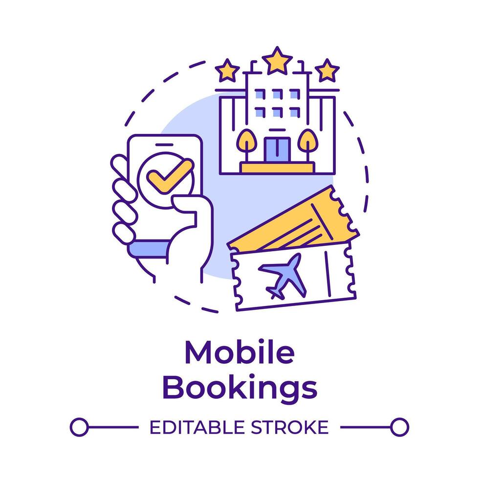 Mobile bookings multi color concept icon. Online reservation. Technology integration in travelling. Round shape line illustration. Abstract idea. Graphic design. Easy to use in application vector
