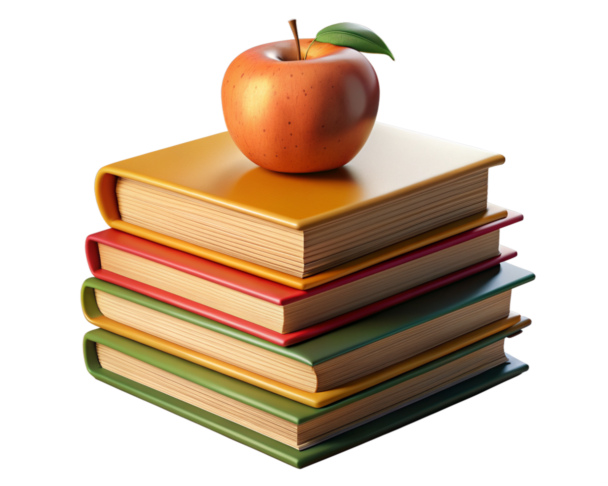 Stack of Books with Red Apple 3d Render png