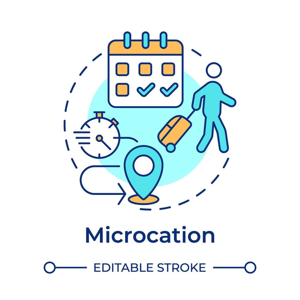 Microcation multi color concept icon. Travel trend. Short vacation. Weekend trip. Travel schedule. Round shape line illustration. Abstract idea. Graphic design. Easy to use in blog post vector