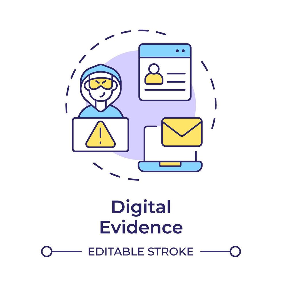 Digital evidence multi color concept icon. Cyber forensics, electronic devices. Round shape line illustration. Abstract idea. Graphic design. Easy to use in infographic, presentation vector