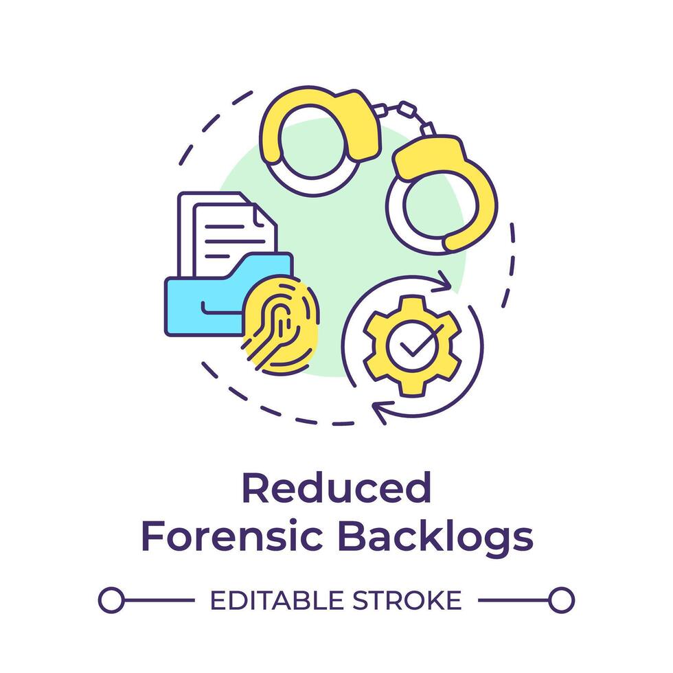 Reduced forensic backlogs multi color concept icon. Evidence management, data analysis. Round shape line illustration. Abstract idea. Graphic design. Easy to use in infographic, presentation vector