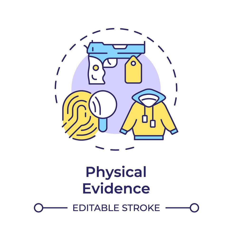 Physical evidence multi color concept icon. Forensic examination, legal proceeding. Round shape line illustration. Abstract idea. Graphic design. Easy to use in infographic, presentation vector