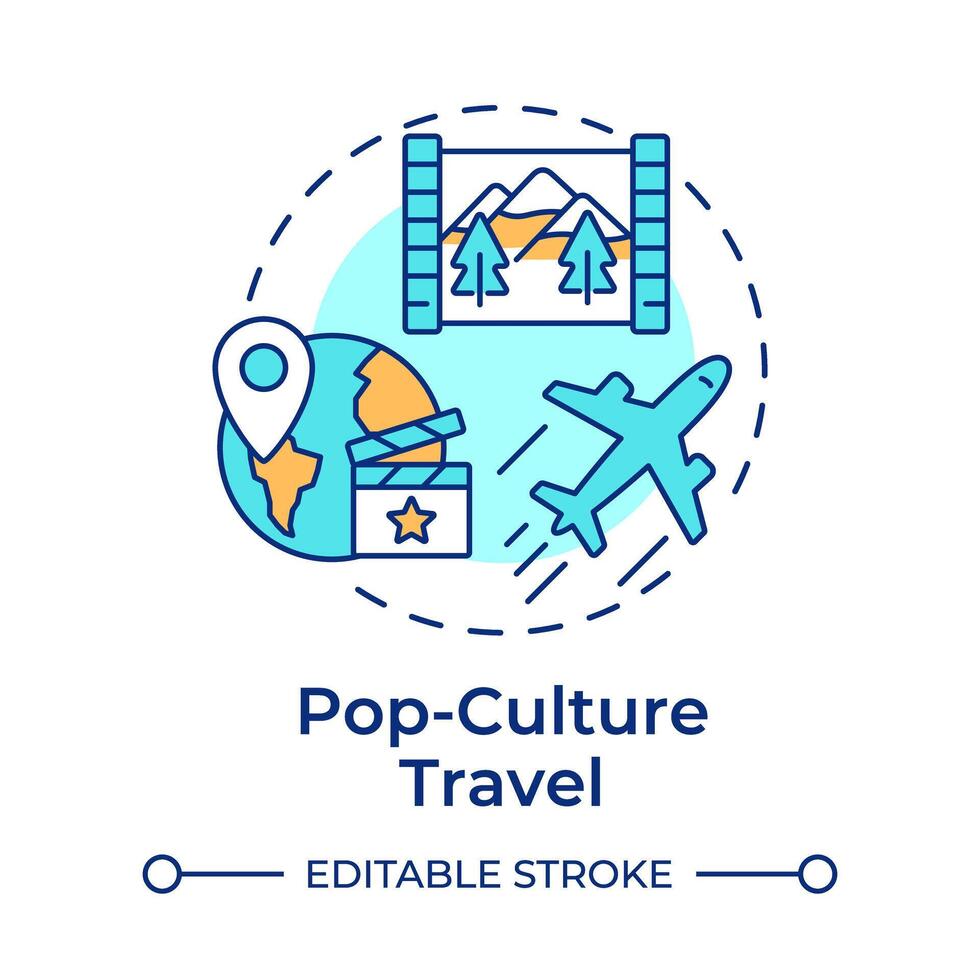 Pop-culture travel multi color concept icon. Tourism trend. Movie set locations. Famous landmarks. Round shape line illustration. Abstract idea. Graphic design. Easy to use in blog post vector