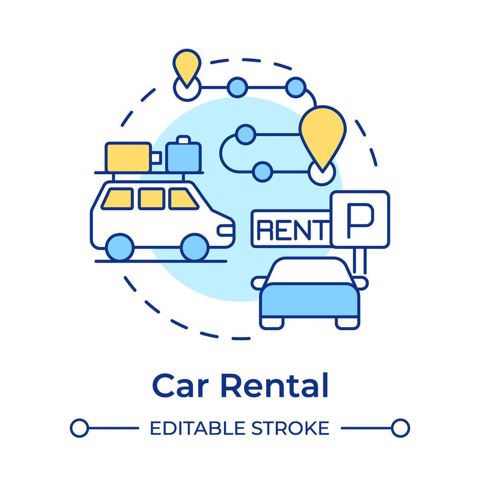 Car rental multi color concept icon. Travel service. Road trip planning. Van reservation. Rent a car. Round shape line illustration. Abstract idea. Graphic design. Easy to use in application vector