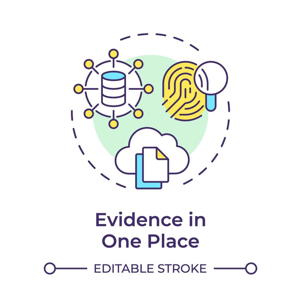 Evidence in one place multi color concept icon. Cloud storage, data transfer. Document sharing. Round shape line illustration. Abstract idea. Graphic design. Easy to use in infographic, presentation vector