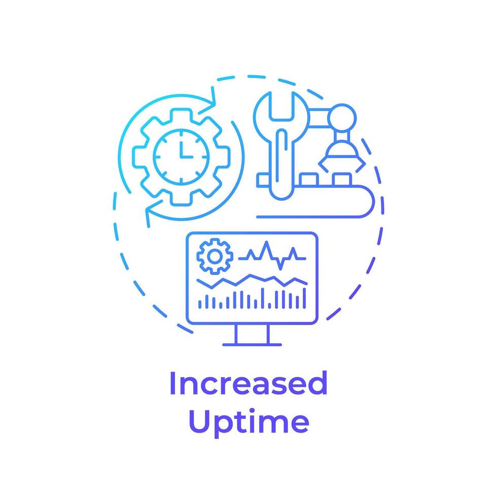 Increased uptime blue gradient concept icon. Manufacturing execution, smart factory. Round shape line illustration. Abstract idea. Graphic design. Easy to use in infographic, article vector