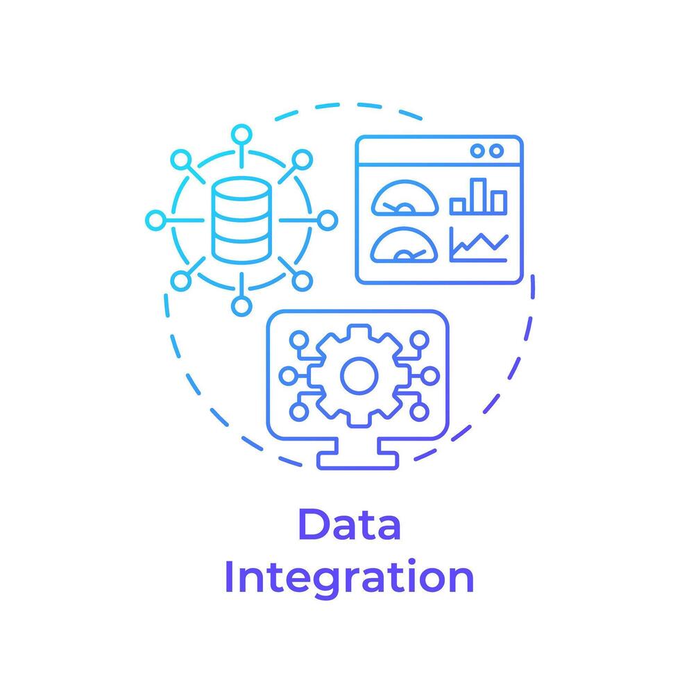 Data integration blue gradient concept icon. Performance analysis, productivity enhance. Round shape line illustration. Abstract idea. Graphic design. Easy to use in infographic, article vector