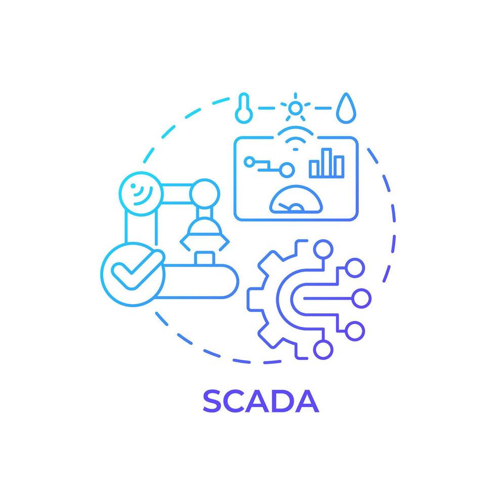 SCADA blue gradient concept icon. Supervisory control, data acquisition. Smart factory, process performance. Round shape line illustration. Abstract idea. Graphic design. Easy to use in infographic vector